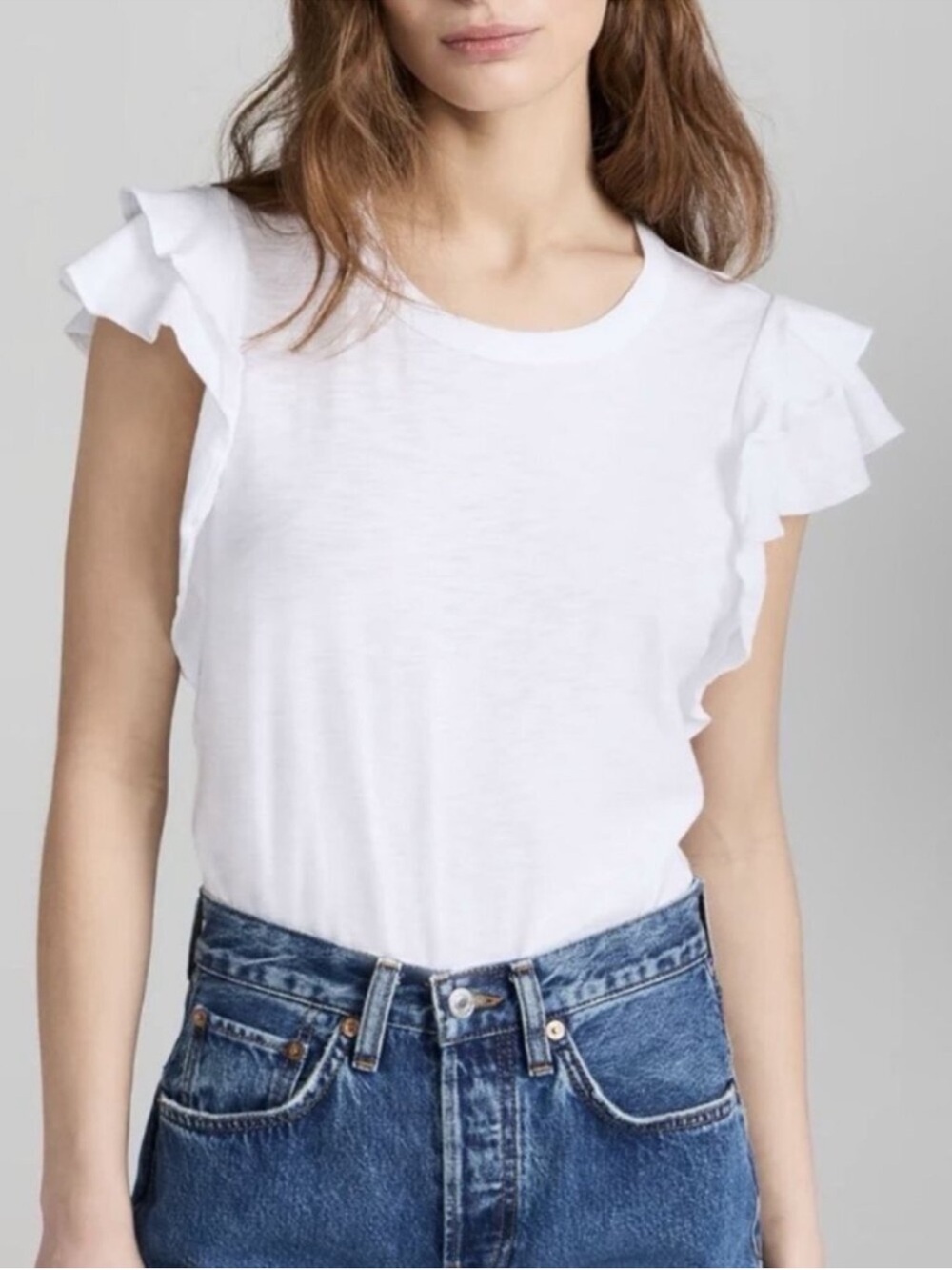 Veronica Beard Jeans White Pima Cotton Flutter Sleeve Top Size M